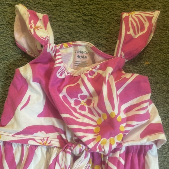 Carter’s 4T Pink w/ Flower Print Dress in Very Good Condition - Picture 2 of 3